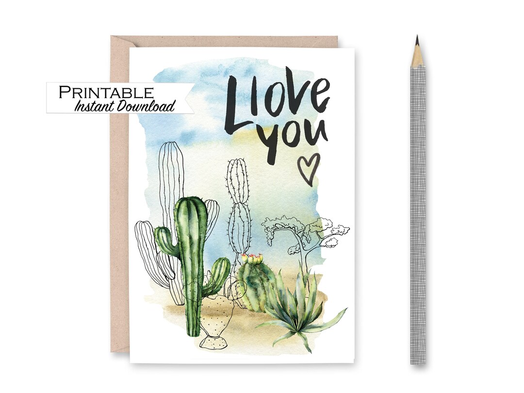 Ich liebe dich Kaktus Karte, Sukkulenten Jubiläum Karte, Aquarell