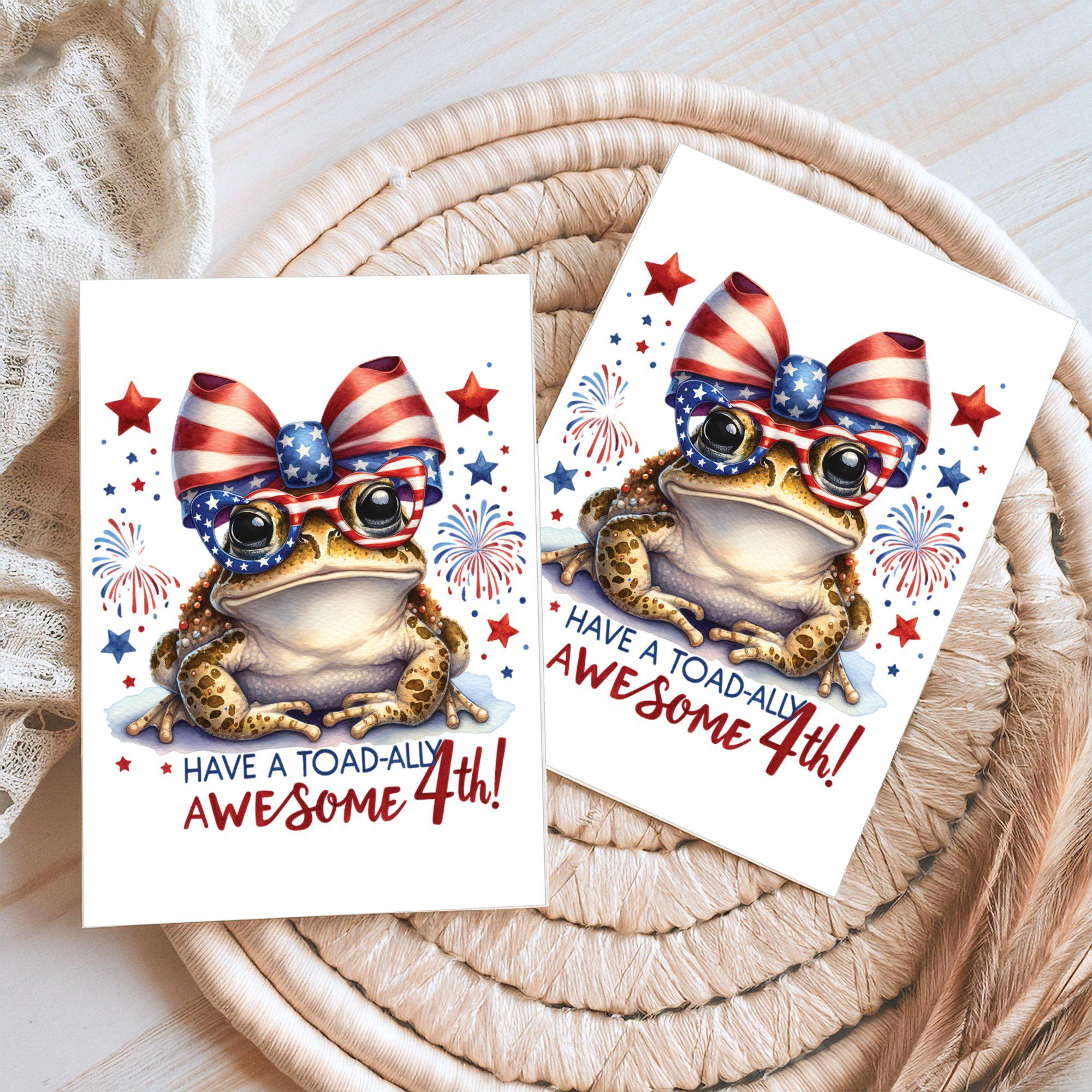 Toad Fireworks 4th of July Card Printable, Coquette Frog Patriotic Card ~ Have a ...