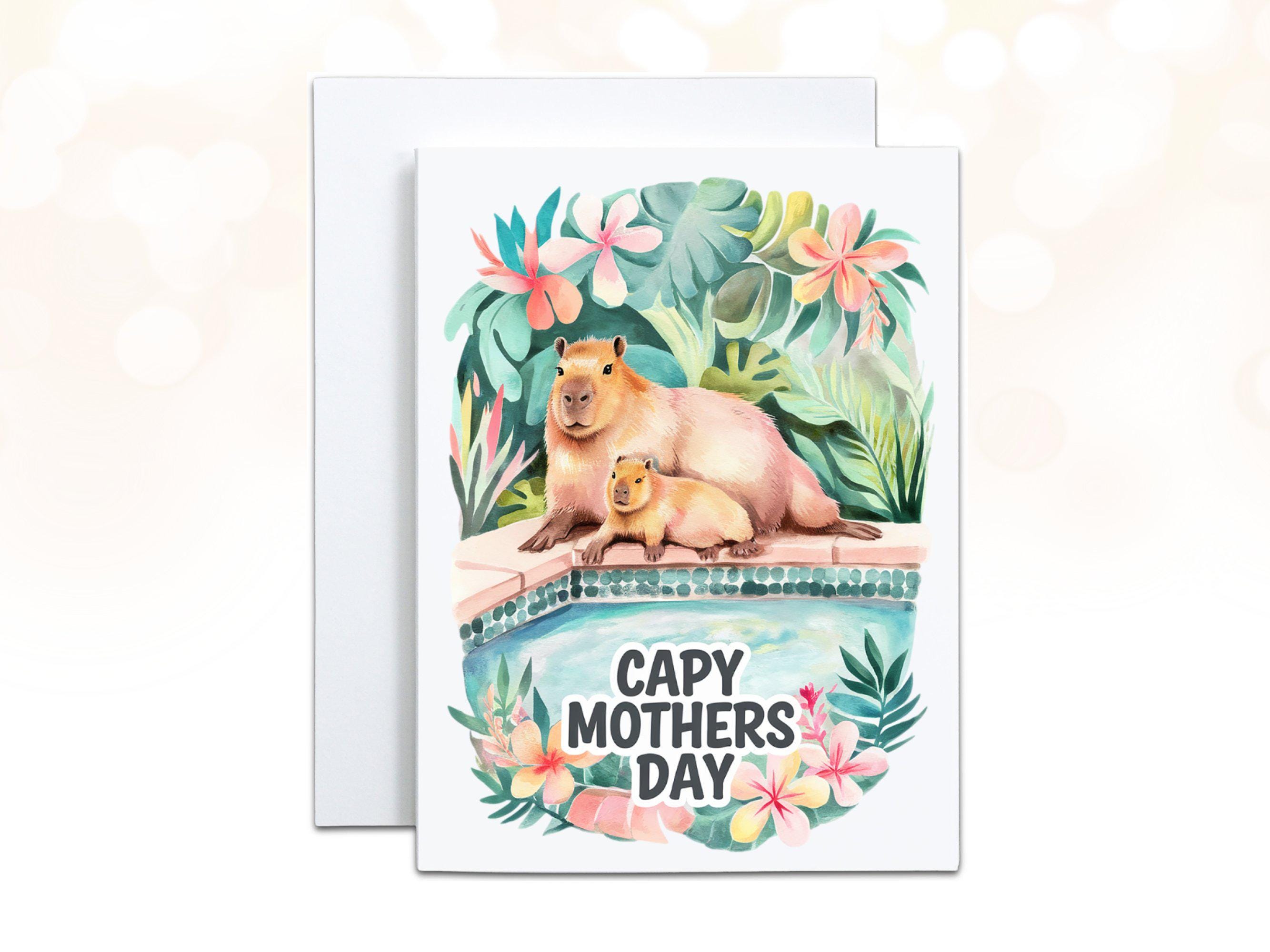 Capybara Mothers Day Card Printable, Pun Cards for Mom, Floral Tropical Summer Vibes Instant Download, Pastel Watercolor Card for Mom