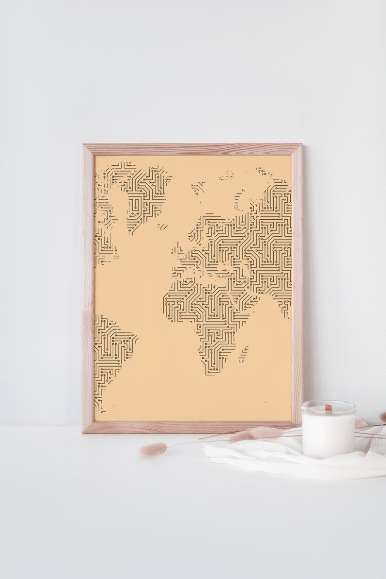 World Map Triptych Wall Art Printable, Minimalist Wall Art, Cartography 3 Piece Wall Decor, Map