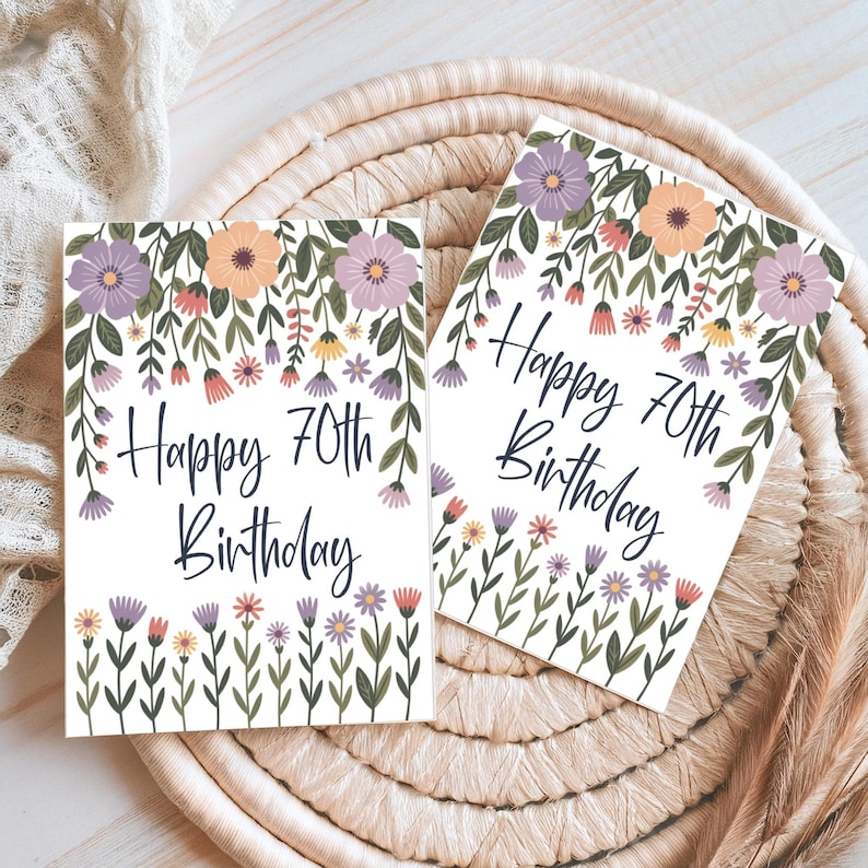 Floral 70th Birthday Card Printable, Milestone Birthday Gift for Her ...