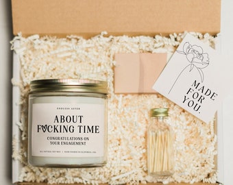 About Fucking Time Funny Candle, Engagement Gifts for Couple, Engagement Candle Gift for Her, Engaged Gifts for Friend, Soy Candle Gift Box