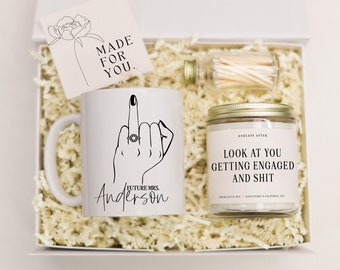 Future Mrs Engagement Gift Box for Her, New Mrs Mug, Boho Bride To Be Bridal Shower Gift, Personalized Name Just Engaged Gift for Women