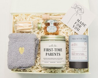 FIRST TIME PARENTS Candle Gift Box for New Parents Gift, Baby Shower Gift for New Mom and Dad, New Baby Care Package,Pregnancy Congrats Gift