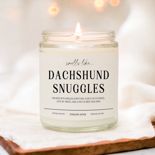 Smells Like DACHSHUND Snuggles Funny Candle Gift Box for Dog Owner, New Pet Parent Gift, Wiener Dog Mom or Dad Birthday Gift for Dog Lover
