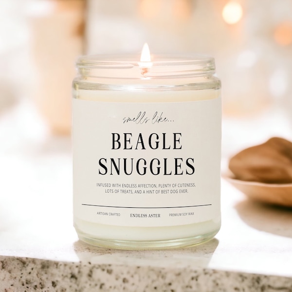 Smells Like BEAGLE Snuggles Funny Candle Gift Box for Dog Owner, New Pet Parent Gift, Beagle Dog Mom or Dad Birthday Gift for Dog Lover