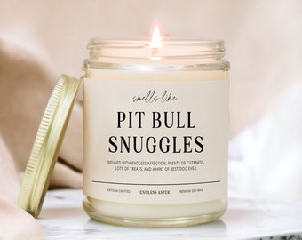 Smells Like PIT BULL Snuggles Funny Candle Gift Box for Dog Owner, New Pet Parent Gift, Pit Bull Dog Mom or Dad Birthday Gift for Dog Lover