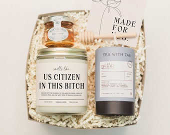 Citizenship Celebration "US Citizen In This Bitch" Candle Gift Box, Funny Congrats Candle, Naturalization Ceremony Gift for New USA Citizen