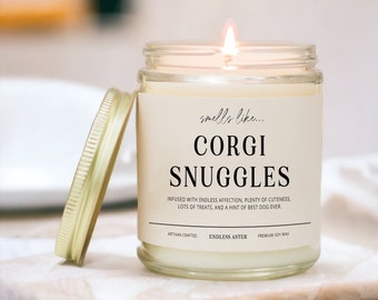 Smells Like CORGI Snuggles Funny Candle Gift Box for Dog Owner, New Pet Parent Gift, Corgi Dog Mom or Dad Birthday Gift for Dog Lover