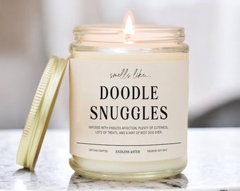 Smells Like DOODLE Snuggles Funny Candle Gift Box for Dog Owner, New Pet Parent Gift, Dog Mom or Dad Birthday Gift for Dog Lover