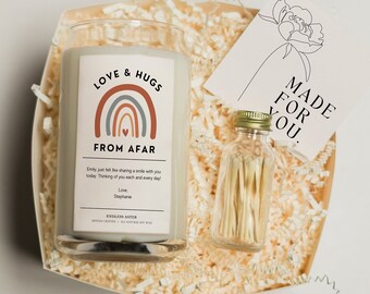 Love & Hugs From Afar Personalized Candle Spa Gift Box For Her, Send A Hug Thinking of You Care Package Gift for Women, Long Distance Gift