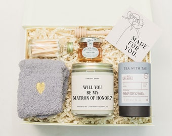 Will You Be My Matron of Honor Proposal Box Gift from Bride, Matron of Honor Candle Gift Box for Her, Bridal Party Minimalist Soy Candle