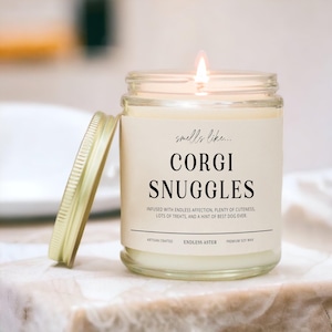 Smells Like CORGI Snuggles Funny Candle Gift Box for Dog Owner, New Pet Parent Gift, Corgi Dog Mom or Dad Birthday Gift for Dog Lover
