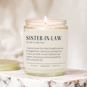 SISTER IN LAW Definition Candle Spa Gift Box for Her, Bonus Sister Birthday Gift, Funny Candle for Wedding Day Gift for Sister In Law