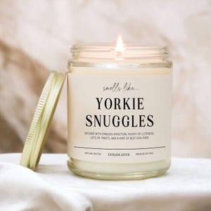 Smells Like YORKIE Snuggles Funny Candle Gift Box for Dog Owner, New Pet Parent Gift, Yorkie Dog Mom or Dad Birthday Gift for Dog Lover