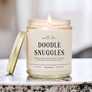 Smells Like DOODLE Snuggles Funny Candle Gift Box for Dog Owner, New Pet Parent Gift, Dog Mom or Dad Birthday Gift for Dog Lover