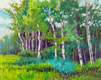 Birch Trees Oil Painting / Original Small Oil Painting / Birch Trees in Meadow / Birch Landscape / Hand Painted Birch Trees / Landscape Oil