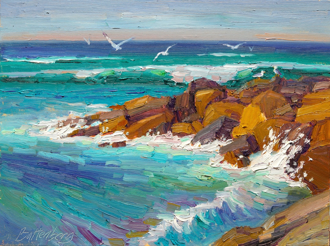 Gentle Surf Original Oil Painting Sunset Paintings Seashore Etsy