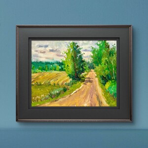 Plein Air Oil painting, Oil Landscape, Country Dirt Road, Clouds and Trees, Hand Painted Oil, Original Oil Painting, Oil Painting Landscape