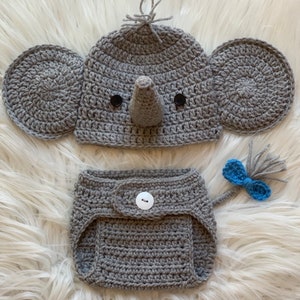 Elephant crochet outfit , elephant hat and diaper cover crochet , handmade crochet  , elephant baby outfit