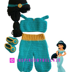 Crochet Disney Princess Jasmine baby crochet outfit , inspired in princess Jasmine aladdin crochet and tulle image 1