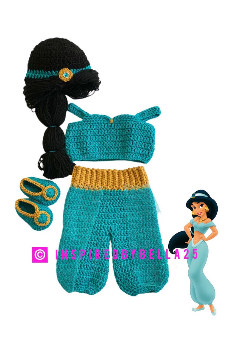 Crochet Disney Princess Jasmine baby crochet outfit , inspired in princess Jasmine aladdin crochet and tulle image 1
