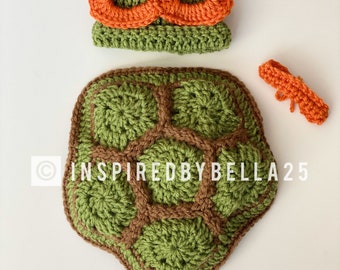 Ninja Turtle baby outfit, handmade ninja turtle outfit, crochet outfits photo prop, Ninja Turtle Inspired Newborn Photo Prop Outfit