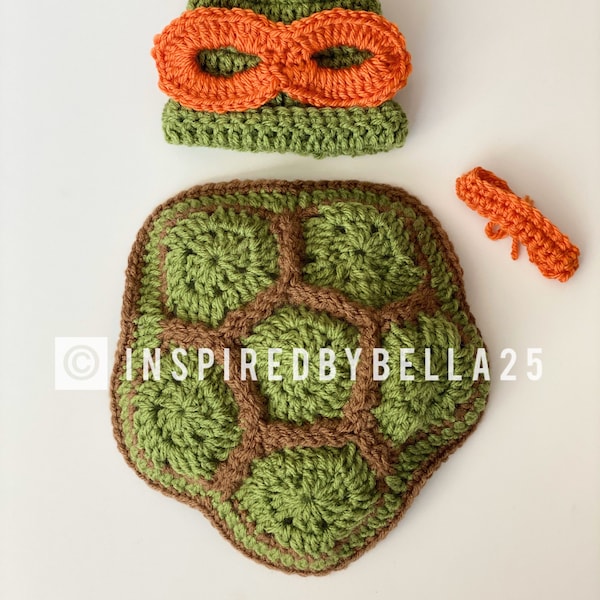 Ninja Turtle baby outfit, handmade ninja turtle outfit, crochet outfits photo prop, Ninja Turtle Inspired Newborn Photo Prop Outfit