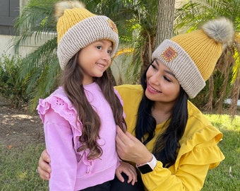 Bonfire Beanie ,mom and me ,mama/mini, matching hats ,cold weather ,pom pom hat ,beanie doble layered ,perfect gift