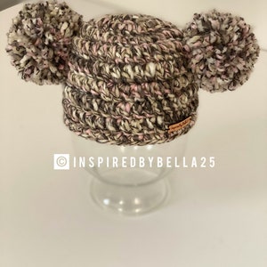 Crochet Baby Hat , Newborn Photography ,Prop , Double Pom Beanie image 1