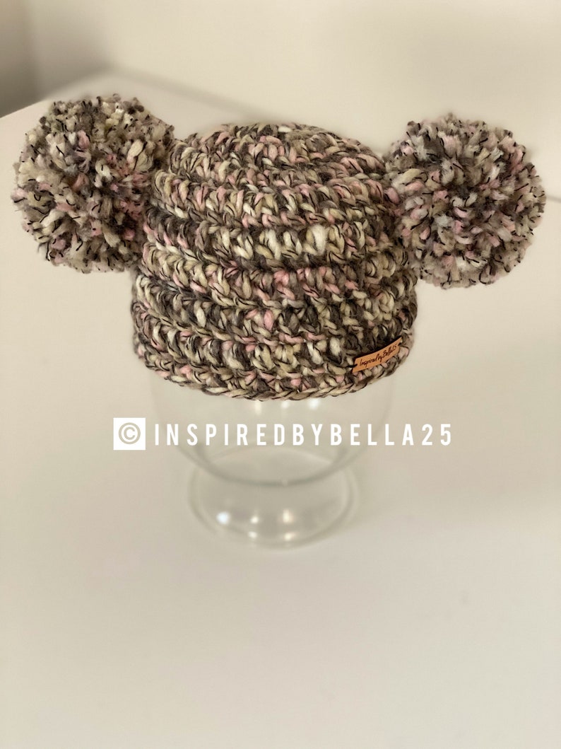 Crochet Baby Hat , Newborn Photography ,Prop , Double Pom Beanie image 1