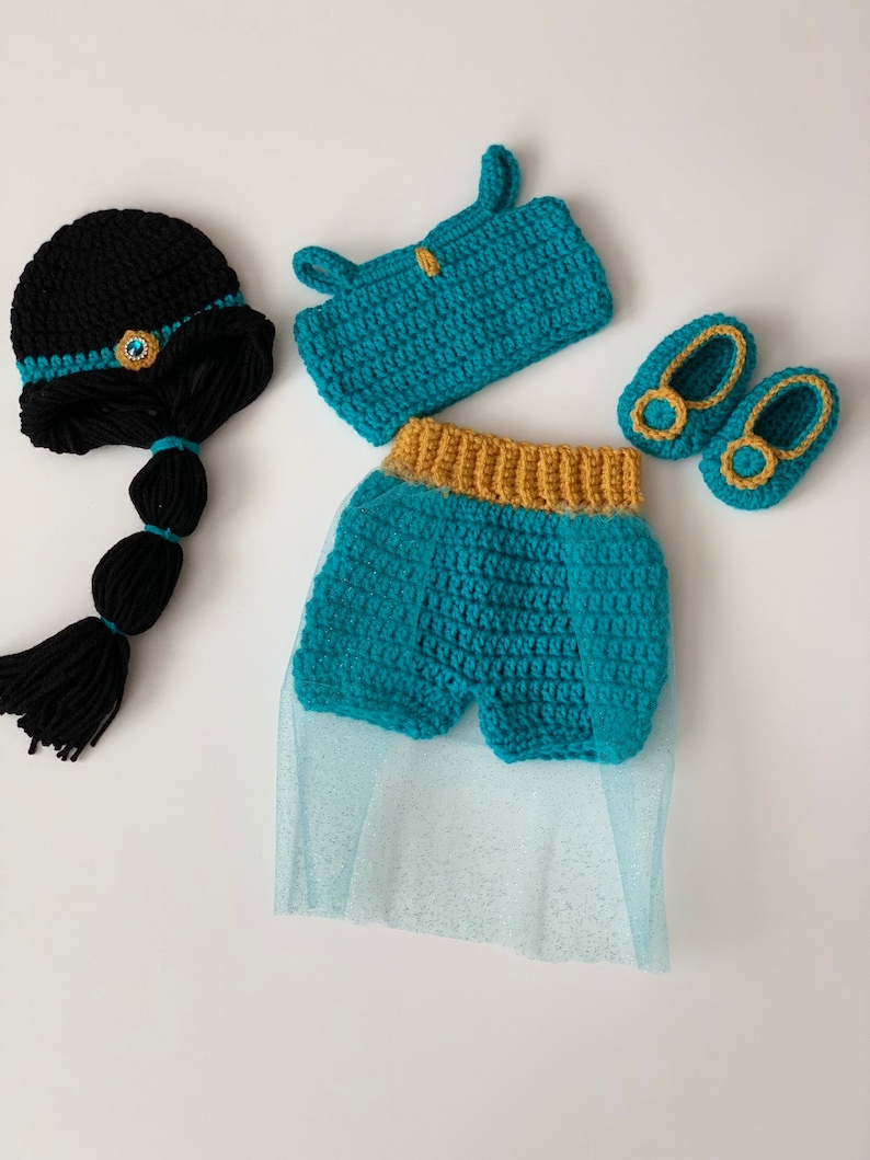 Crochet Disney Princess Jasmine baby crochet outfit , inspired in princess Jasmine aladdin crochet and tulle image 4