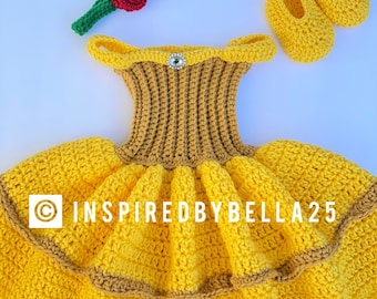 Traje de crochet de La Bella y la Bestia, vestido de Bella, traje