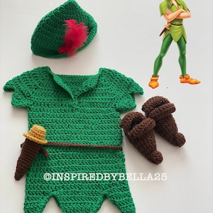 Peter Pan Inspired Costume/ Peter Pan Crochet Outfit/Disney Inspired Photo Prop Newborn to 12 Months/MADE TO ORDER
