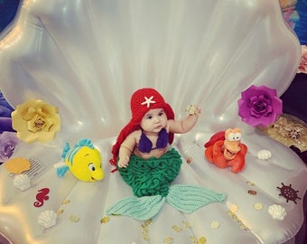 Baby mermaid crochet photo prop newborn-12months , the little mermaid costume crochet inspired in movie disney, crocodiles stitch design