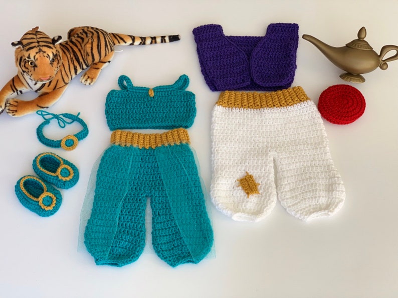 Crochet Disney Princess Jasmine baby crochet outfit , inspired in princess Jasmine aladdin crochet and tulle image 2