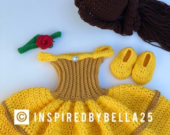 Beauty and the beast crochet outfit, belle dress, belle crochet outfit, disney movies
