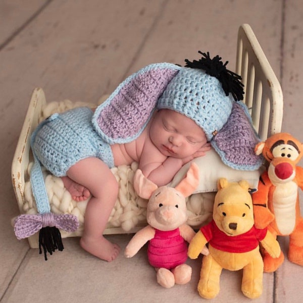 Eeyore crochet babies outfit, Eeyore boys or girl Disney winnie the pooh Newborn , handmade crochet  , Eeyore baby set, newborn photography,