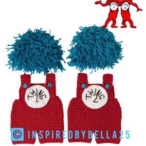 Thing 1 and thing 2 baby crochet outfit, twins crochet outfit, handmade to order ,Drseuss  ,