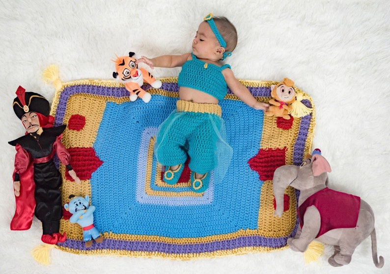 Crochet Disney Princess Jasmine baby crochet outfit , inspired in princess Jasmine aladdin crochet and tulle image 9