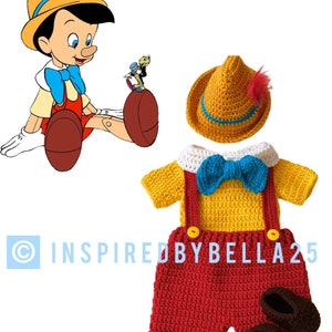 Crochet Pinocchio baby photo prop/newborn-12months , Pinocchio disney inspired, costume baby outfit / Shower gift