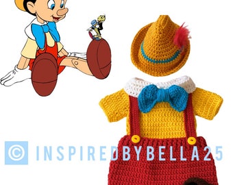 Crochet Pinocchio baby photo prop/newborn-12months , Pinocchio disney inspired, costume baby outfit / Shower gift