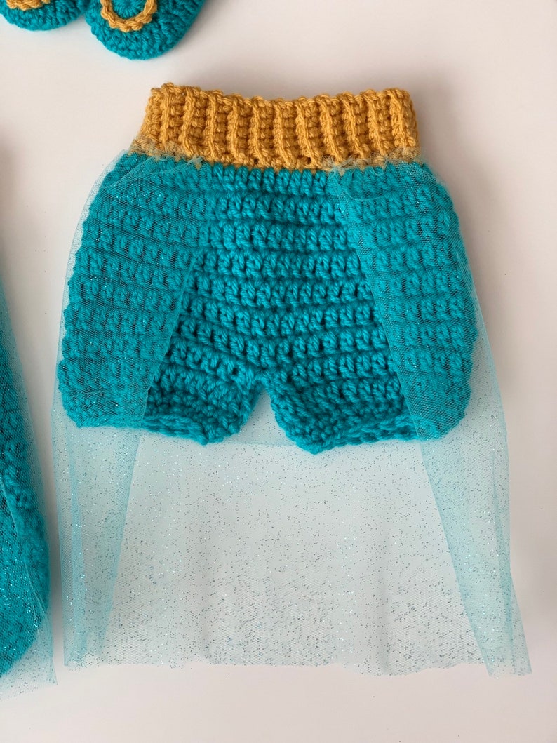 Crochet Disney Princess Jasmine baby crochet outfit , inspired in princess Jasmine aladdin crochet and tulle image 8