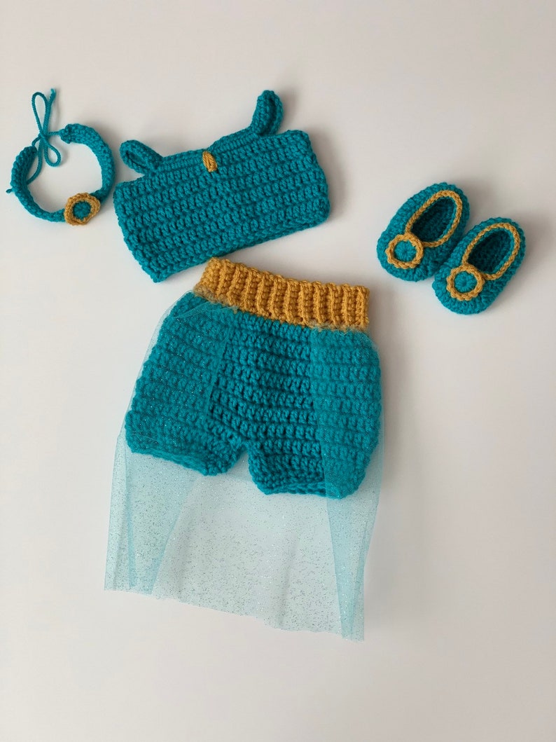 Crochet Disney Princess Jasmine baby crochet outfit , inspired in princess Jasmine aladdin crochet and tulle image 5