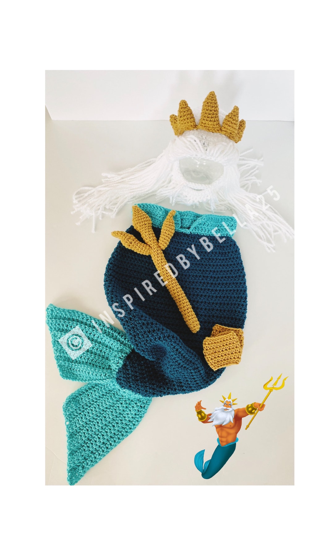 Tenue Sirène Crochet Bleu Clair Pour Nouveau-né - Fait Main, 0-3 Mois