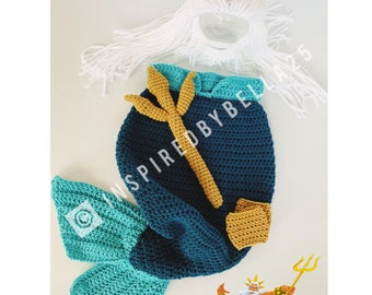 King triton, little mermaid tail, crochet outfit inspired in King Triton, under the sea, baby crochet outfit, disney movie