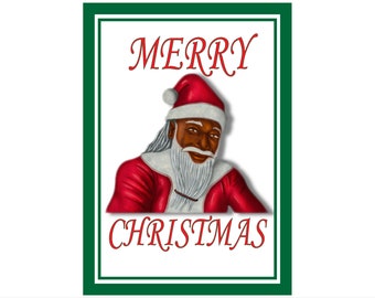 Black Santa Claus Christmas Card, with text variants