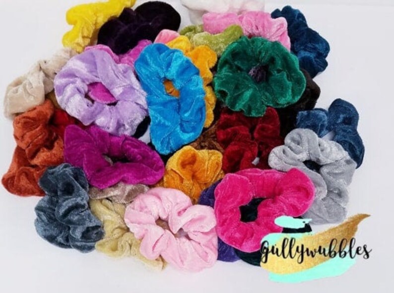Set of 45 velvet Vsco girl scrunchies in a wide variety of Etsy