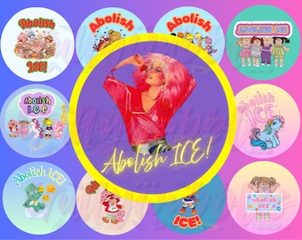 Retro 80s Cartoon Button Images, Abolish Ice, Anti-ICE Protest (Digital Download, 2.25 Inch)