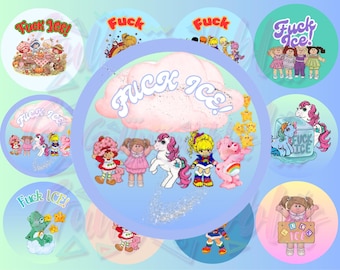 Retro 80s Cartoon Button Images, Anti-ICE Protest (Digital Download, 2.25 Inch)